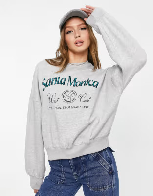 Bershka embossed logo detail crew neck sweatshirt in gray | ASOS (Global)