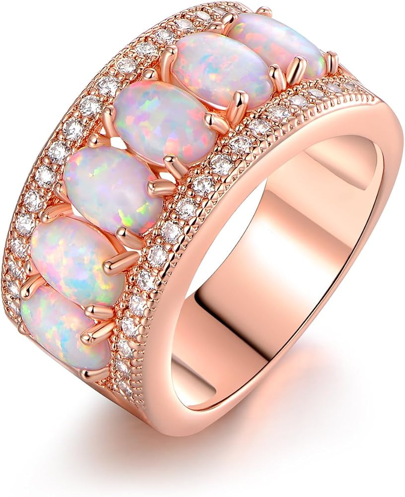 Barzel Oval-Cut Created White Opal & Cubic Zirconia Ring (Comes in Rose & White Gold Plated) | Amazon (US)