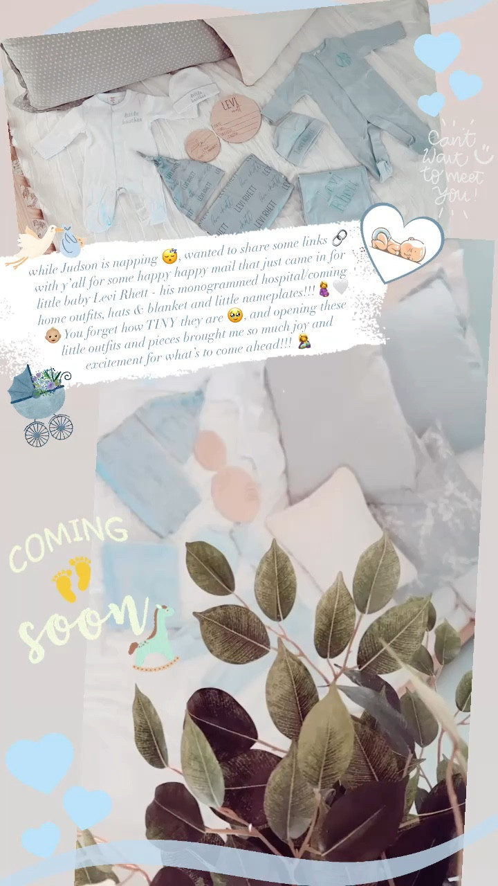 while Judson is napping 😴, wanted to share some links 🔗 with y’all for some happy happy mail that just came in for little baby Levi Rhett - his monogrammed hospital/coming home outfits, hats & blanket and little nameplates!!!🤰🤍👶🏼 You forget how TINY they are 🥹, and opening these little outfits and pieces brought me so much joy and excitement for what’s to come ahead!!! 🤱 

#LTKbaby #LTKfamily #LTKbump