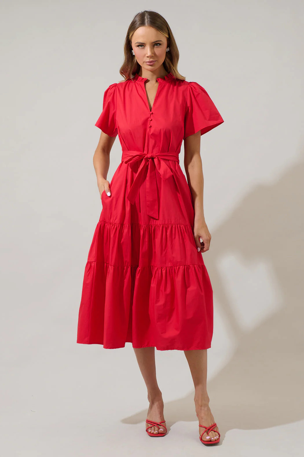 Britt Poplin Tiered Midi Dress | Sugarlips
