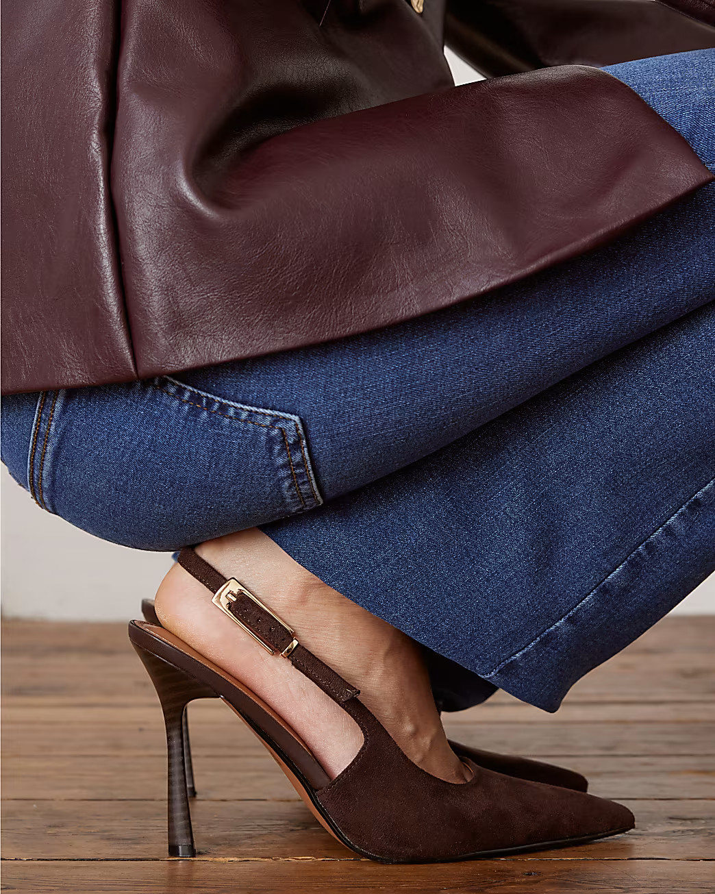 Brown Faux Suede Slingback Court Heels | River Island UK & IE