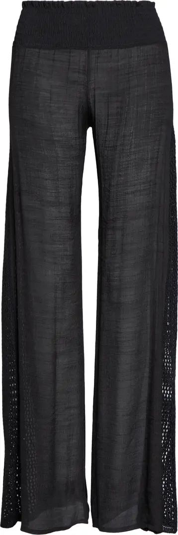 Crochet Trim Wide Leg Cover-Up Pants Black Sheer Pants Black Wide Leg Pants Outfit Black Pants Beach | Nordstrom