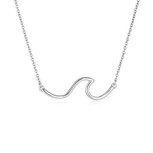 YFN Wave Necklace Sterling Silver Ocean Wave Necklace Ocean Jewelry Beach Choker Necklace for Women Gifts (Silver, 20) | Amazon (US)
