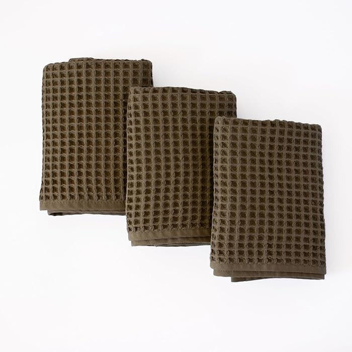 PÜSKÜL Organic Waffle Kitchen Towel 100% Turkish Cotton Set of 3 Khakie Green - Premium Quality... | Amazon (US)