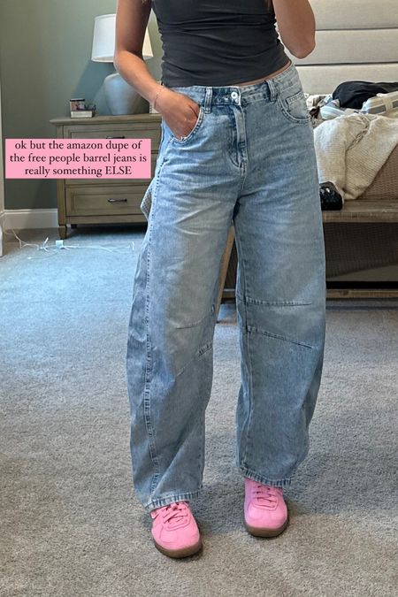 Amazon free people barrel jeans dupe - size up! Wearing the size 8 - Amazon finds 

#LTKfindsunder50 #LTKstyletip #LTKSeasonal