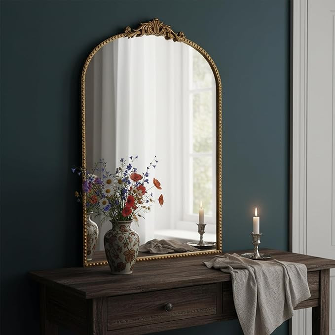 ZIYOO Vintage Baroque Arched Wall Mirror 36"x24", Gold Ornate Antique French Traditional Decor Mi... | Amazon (US)