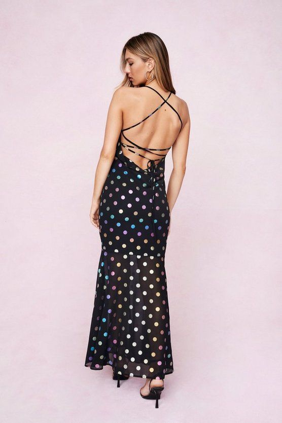 Strappy Metallic Polka Dot Print Maxi Dress | Nasty Gal (US)