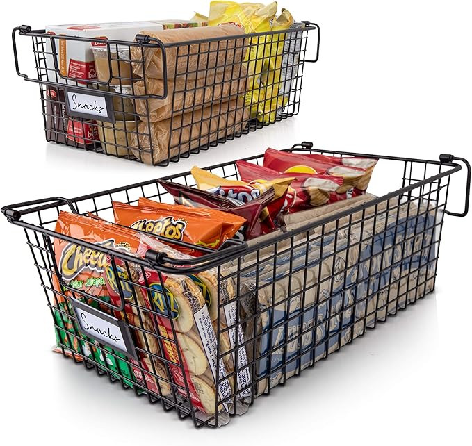 Gorgeous Stackable XL Wire Baskets For Pantry Storage and Organization - Set of 2 Pantry Storage ... | Amazon (US)