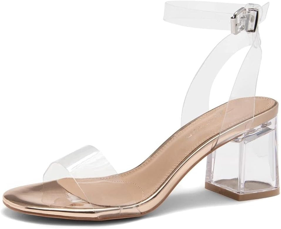 Shoe Land Womens SL-Amaya Low Chunky Block Heeled Sandals Open Toe Ankle Strap Wedding Party Pump... | Amazon (CA)