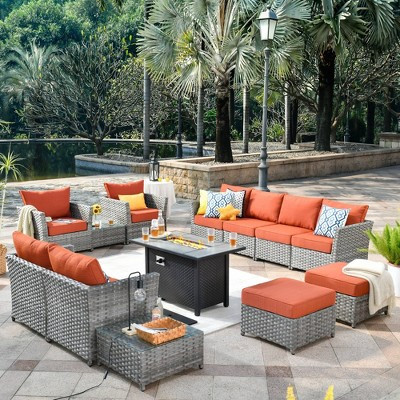 Ovios Tenaya 13pc Wicker Outdoor Patio Furniture Set Conversation Sofa with a Metal Fire Pit and ... | Target