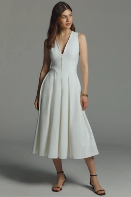 Extro&Vert Emilia Sleeveless V-Neck A-Line Midi Dress | Anthropologie (US)