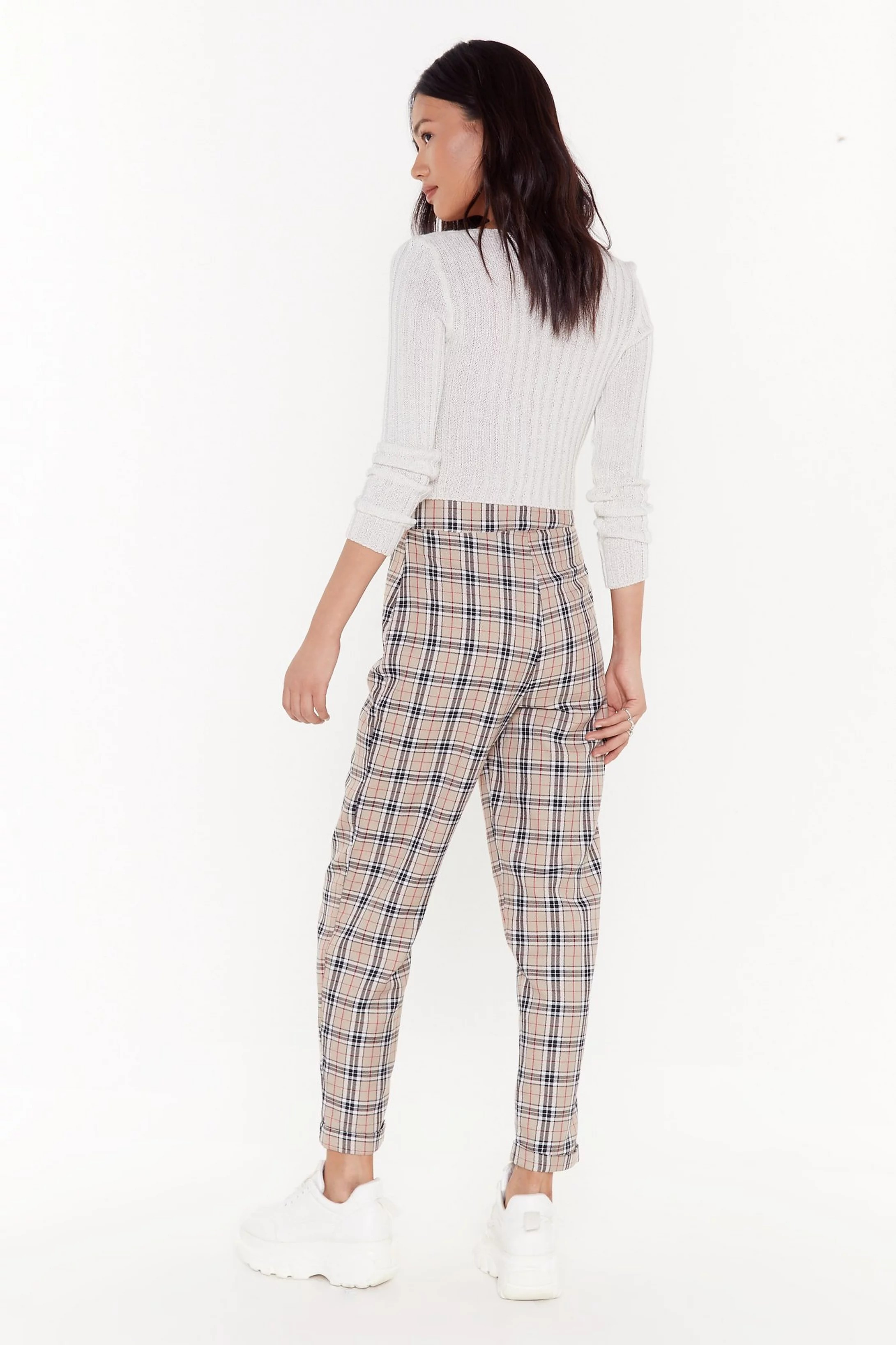 Check Tapered High Waisted Pants | Nasty Gal (US)