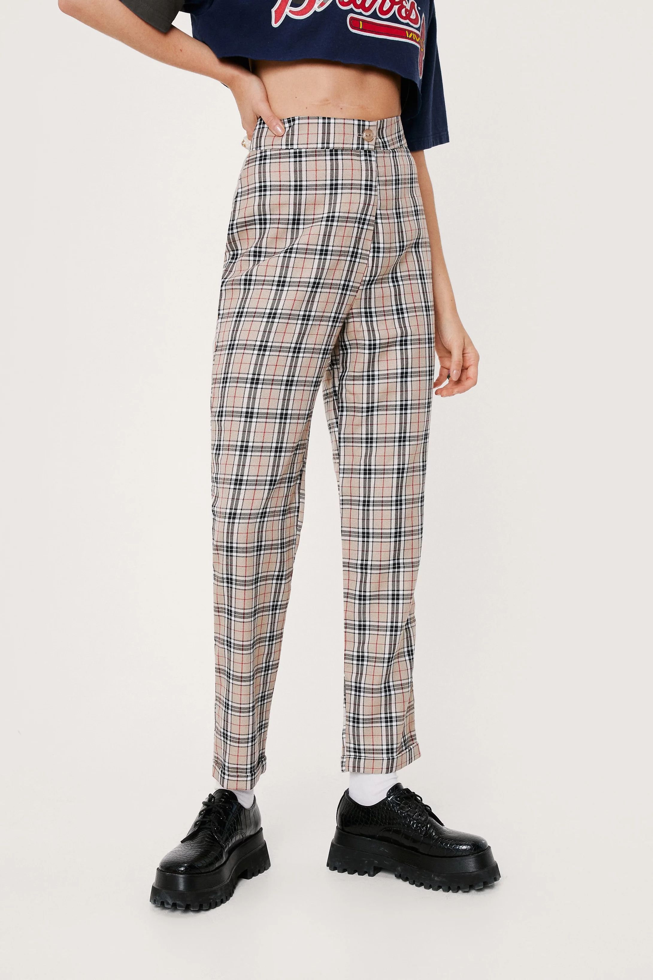 Check Tapered High Waisted Pants | Nasty Gal (US)