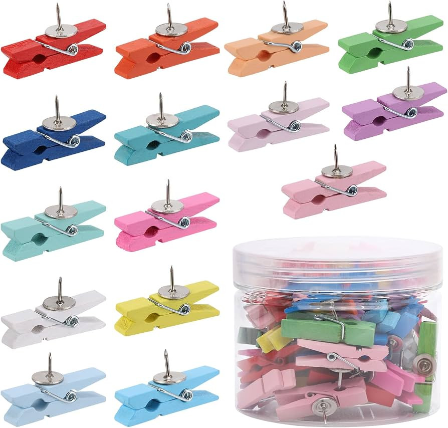 50Pcs Wooden Clips Push Pins Tacks for Cork Board Artwork for Crafts Arts Projects Photo Supplies... | Amazon (US)
