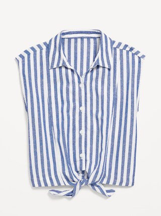 Printed Button-Front Tie-Knot Linen-Blend Shirt for Girls | Old Navy | Old Navy (US)