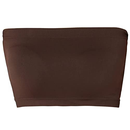 TheMogan Women's Seamless Bandeau Bra Tube Top Strapless Nylon/Span Stretch Bralette Brown One Size | Amazon (US)