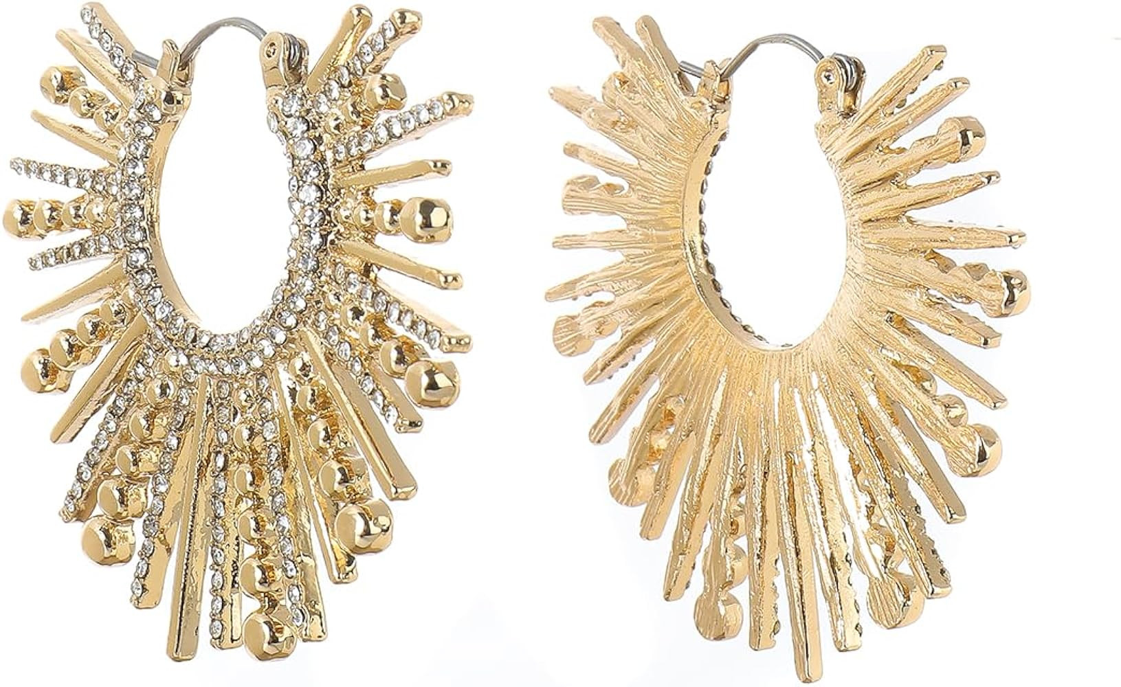 Statement Hoop Earrings, Crystal Rhinestone Sunburst Design, Gold-Tone Metal, Fashion Jewelry | Amazon (US)