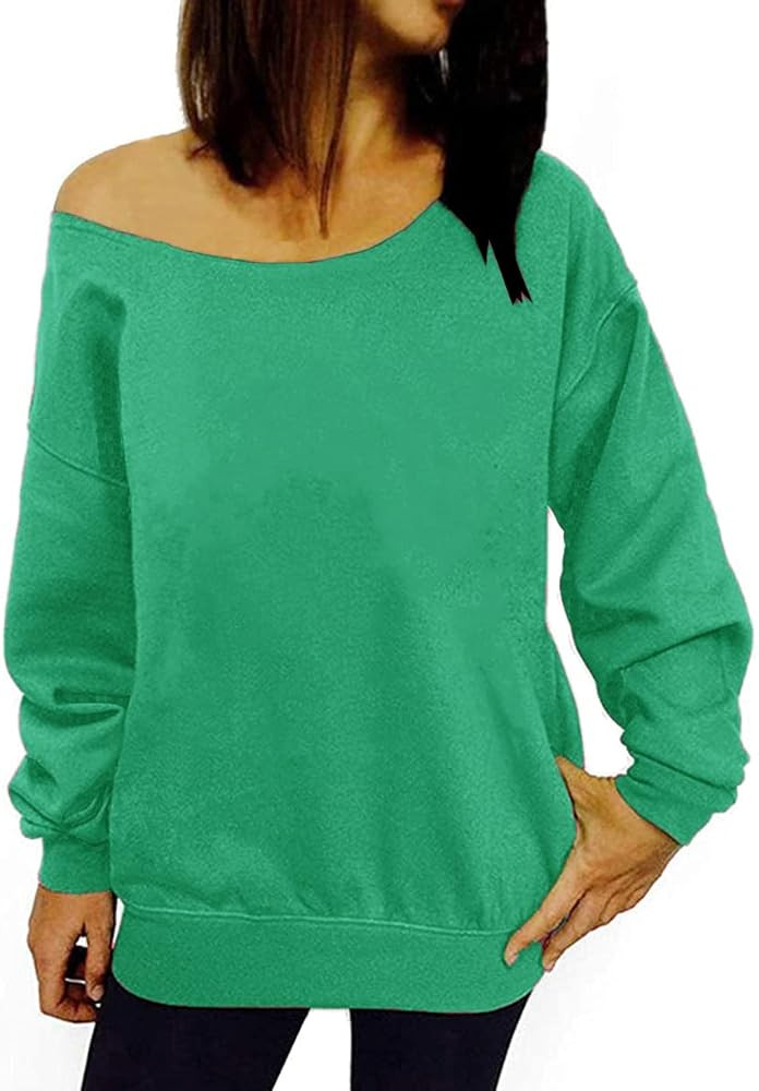 GSVIBK Womens Long Sleeve Off Shoulder Sweatshirt Soft Pullover Tops Slouchy Sweatshirts Casual S... | Amazon (US)