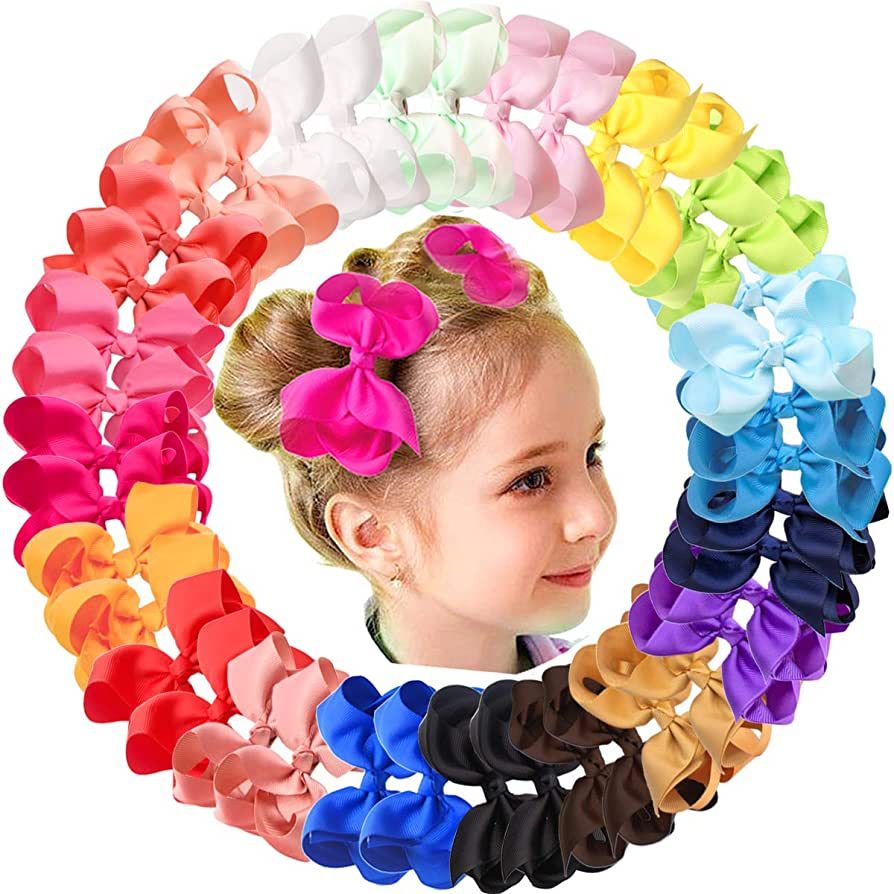 40Pcs 4.5" Hair Bows Alligator Clips Grosgrain Ribbon Big Bows Clips For Girls Toddlers Kids Chil... | Amazon (US)