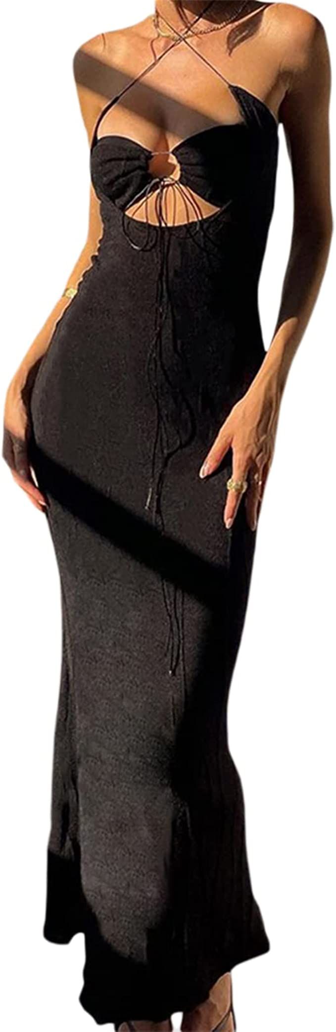 Women's Criss Cross Spaghetti Strap Bodycon Maxi Dress Sexy Hollow Out Halter High Waist Evening ... | Amazon (US)