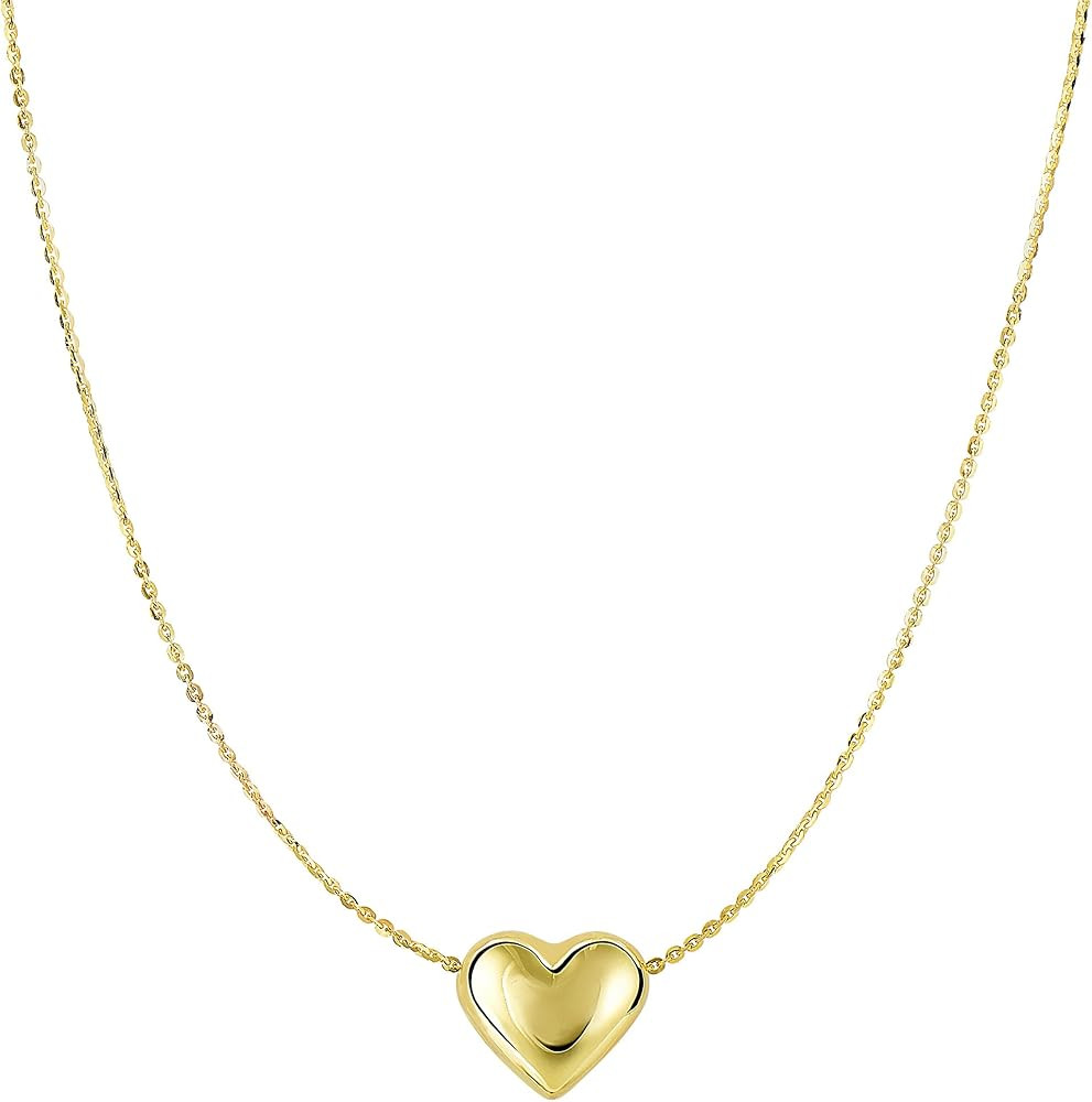 Jewelry Affairs Real Gold Puffed Heart Pendant Necklace, 18" | Amazon (US)