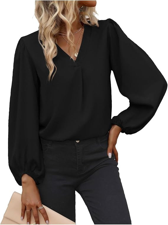 Long Sleeve Blouses for Women, Leopard Print Chiffon Tops V Neck Loose Business Shirts Casual Wor... | Amazon (US)