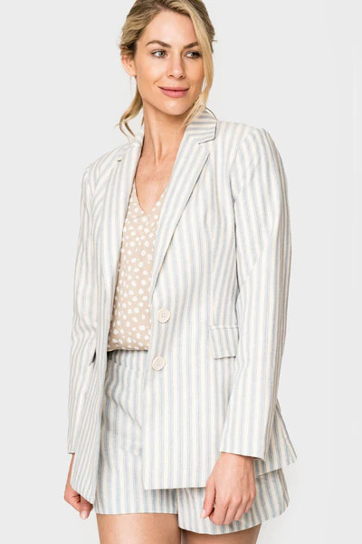 Long Line Striped Linen Blazer | Gibson