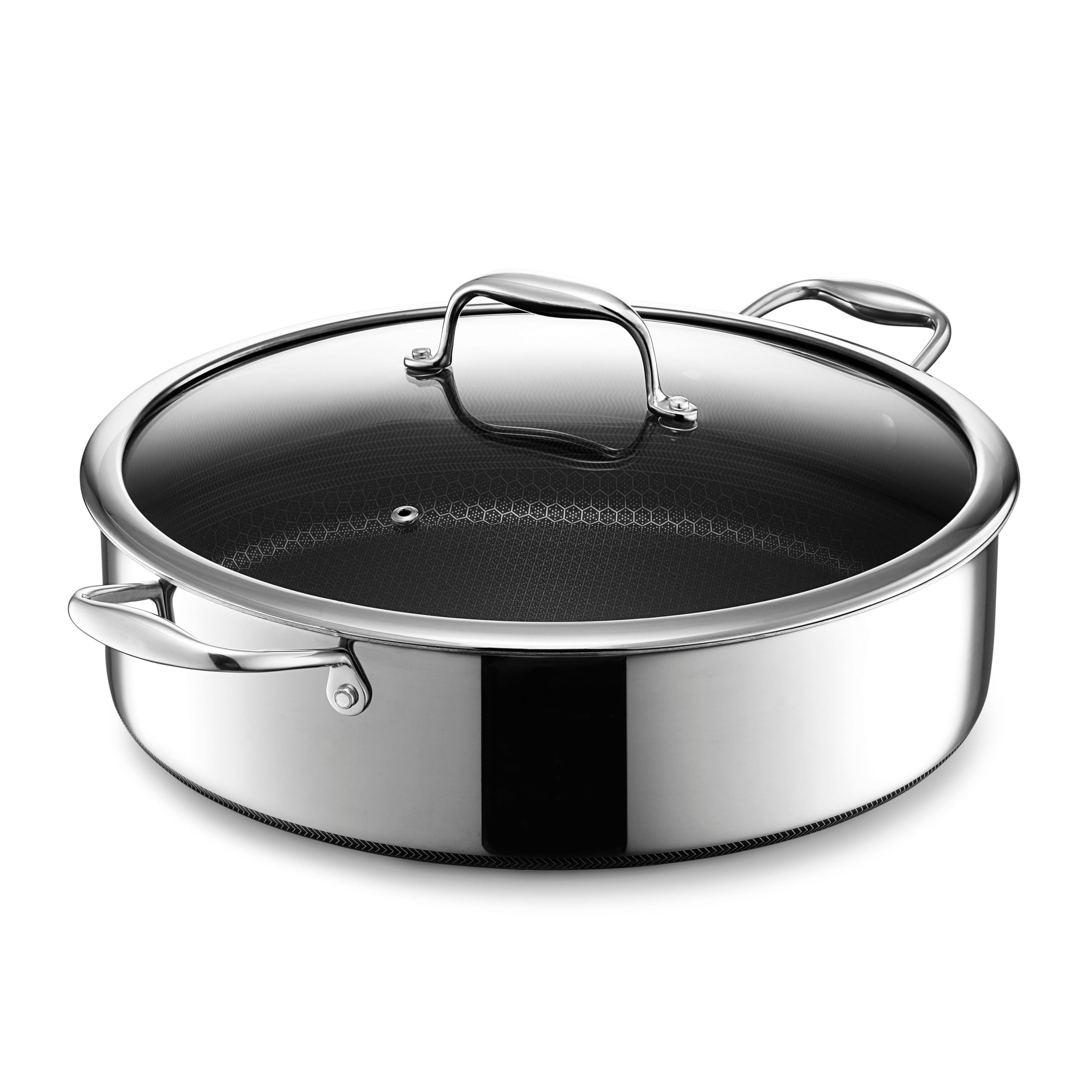 HexClad Hybrid Nonstick 7-Quart Sauté Pan with Tempered Glass Lid, Chicken Fryer, Stay-Cool Handles, Dishwasher-Friendly, Oven-Safe Up to 900°F, Induction Ready, Compatible with All Cooktops | Amazon (US)