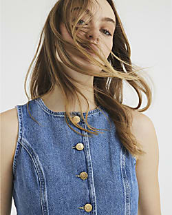 Blue Denim Waistcoat | River Island UK & IE
