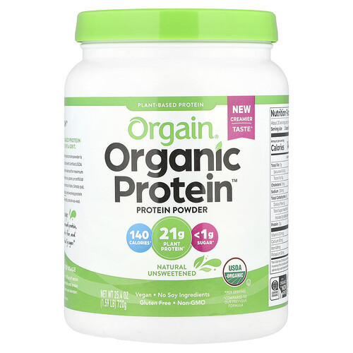Orgain, Organic Protein Powder, Plant Based, Natural Unsweetened, 1.59 lb (720 g) | iHerb