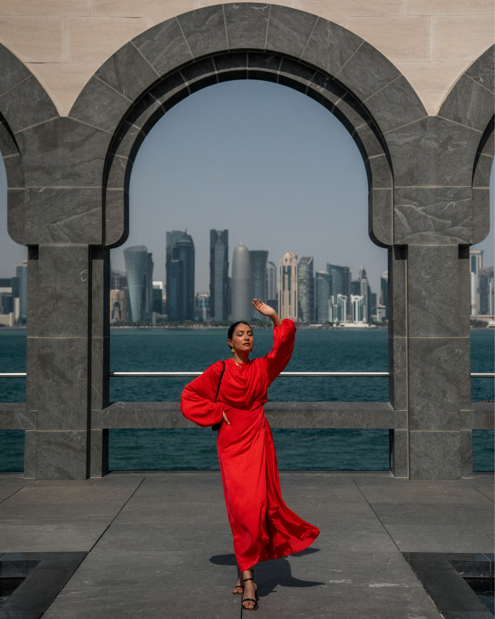 Shop my modest red wrap midi dress from Doha - fits true to size 