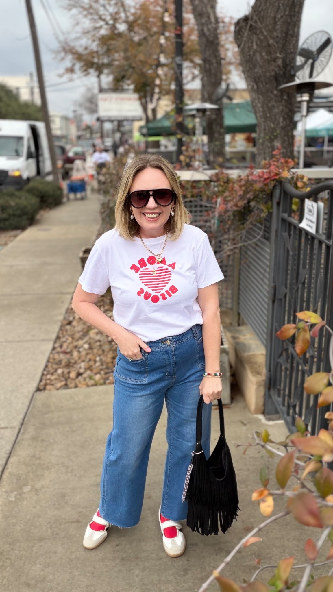 Small tee (runs big); 8 jeans; sneakers tts 

#LTKValentine #LTKPetite #LTKOver40