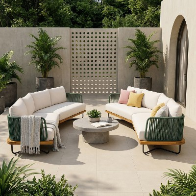 Christopher Knight Home Oleg 4 Piece Outdoor Rope and Acacia Sectional Sofa Set (Table Not Includ... | Target
