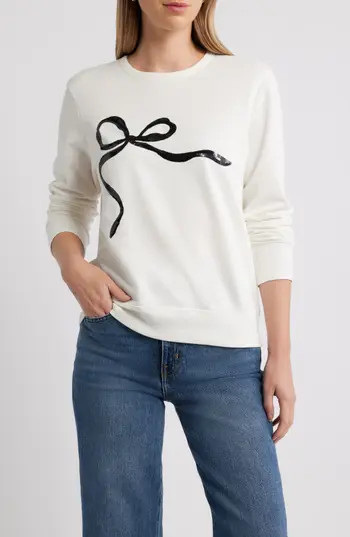 Caslon® Sequin Bow Sweatshirt in Ivory Pristine Sequin Bow at Nordstrom Rack, Size X-Large | Nordstrom Rack