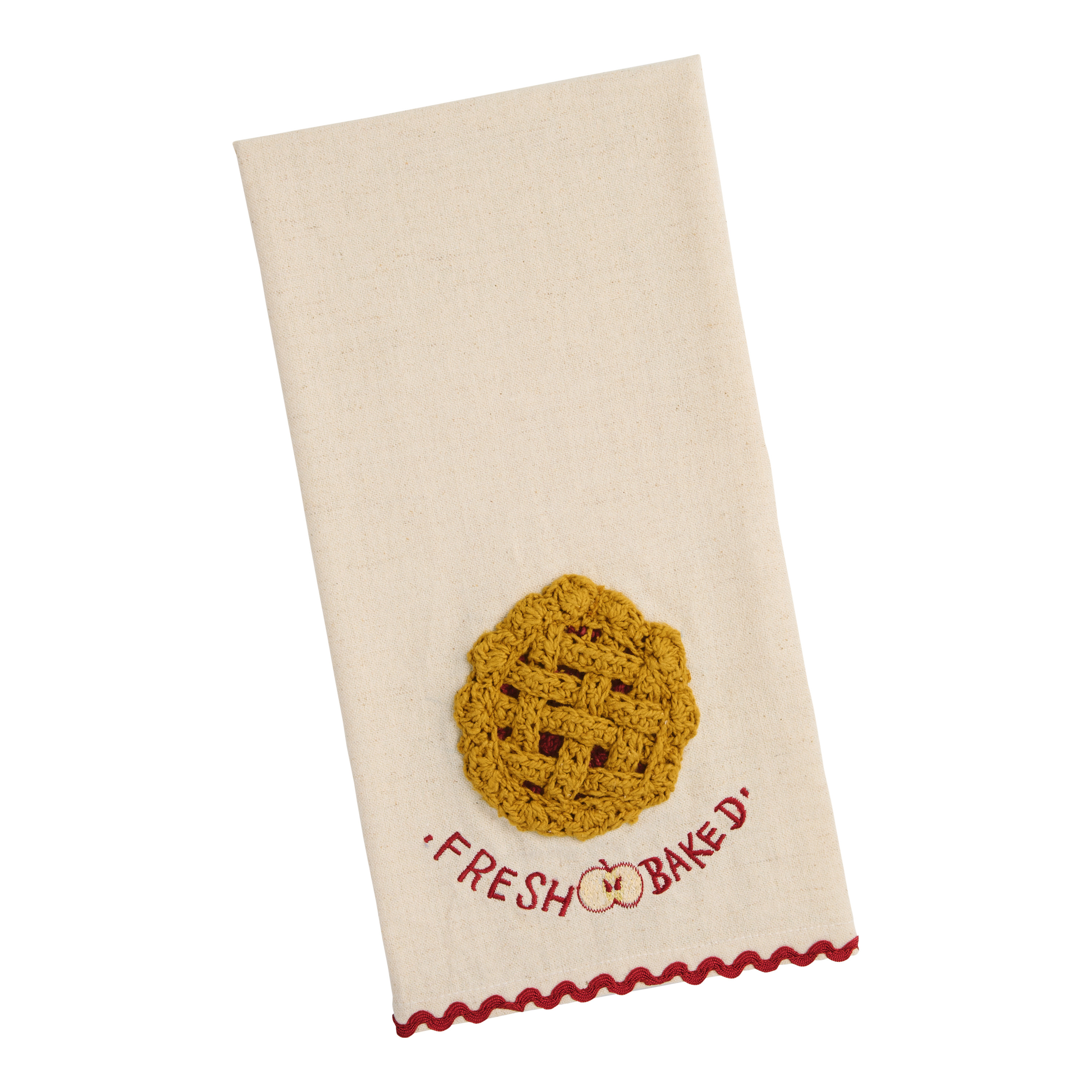 Fresh Baked Apple Pie Crochet Embroidered Kitchen Towel | World Market