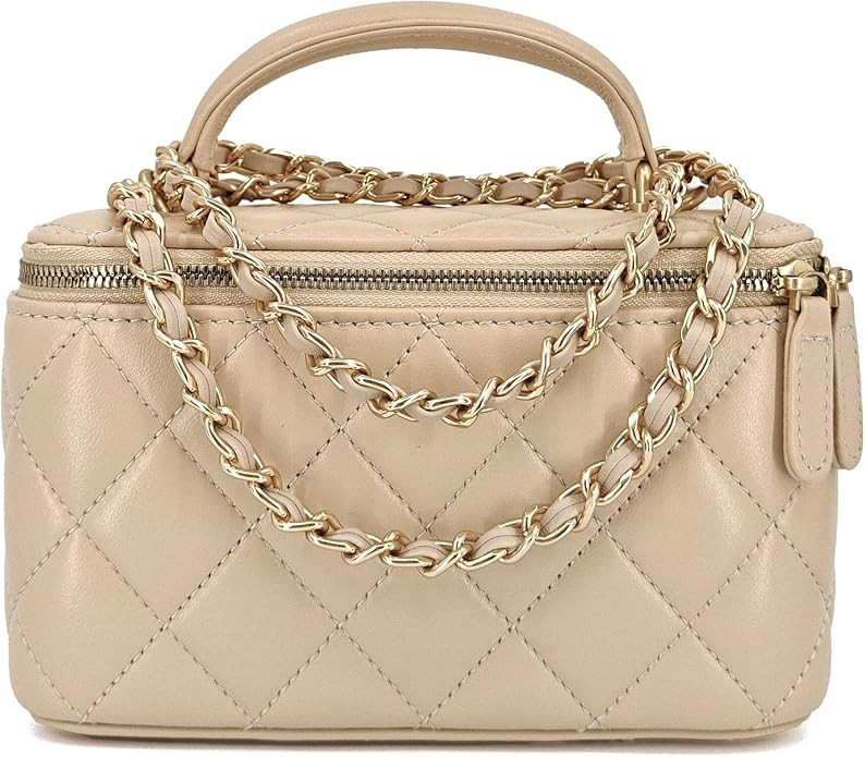 Small Genuine Leather Purse Quilted Crossbody Bag for Women, Mini Top-Handle Shoulder Handbag w/G... | Amazon (US)