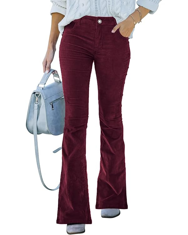 Corduroy Pants for Women High Waist Flare Pants Vintage Baggy Wide Leg Bell Bottom Trousers Pants... | Amazon (US)