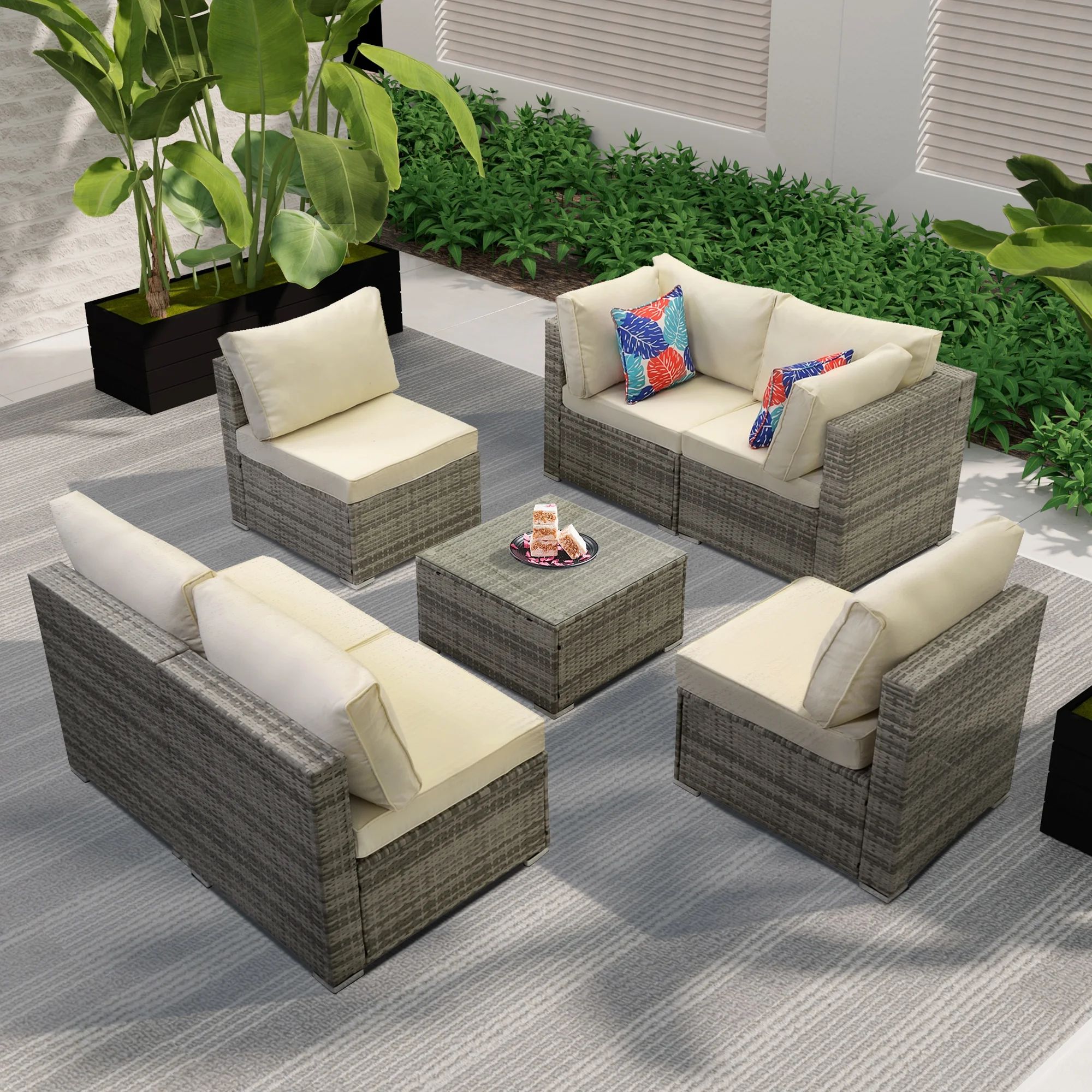 Ainfox 7 Pcs Outdoor Patio Furniture Sofa Set on Sale, Grey-Beige | Walmart (US)