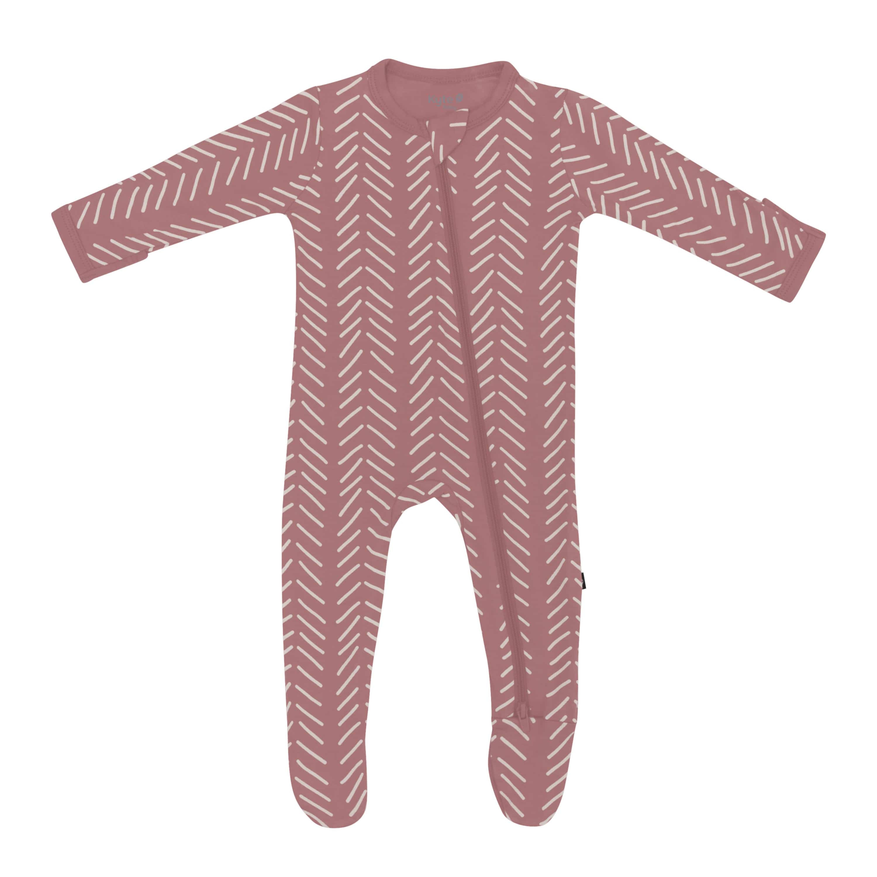 Zippered Footie in Dusty Rose Herringbone | Kyte BABY