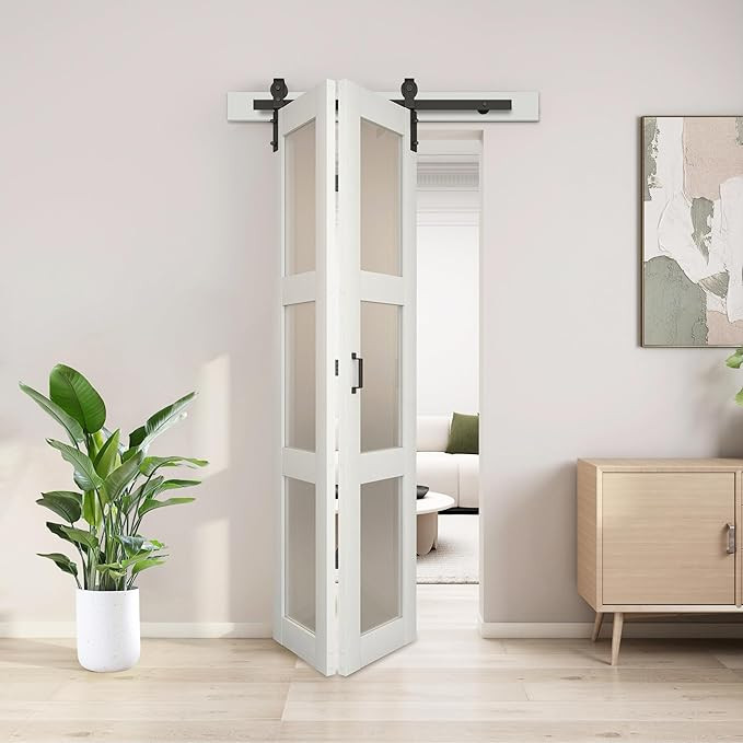 JUBEST Bifold Sliding Barn Door, 36" x 84" Bi fold Barn Doors Hardware Kit & Handles Include, 3-P... | Amazon (US)