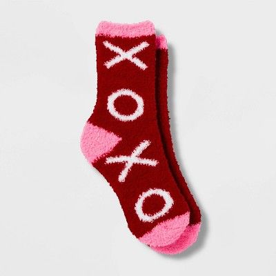 Women's XOXO Valentine's Day Cozy Crew Socks - Red One Size | Target