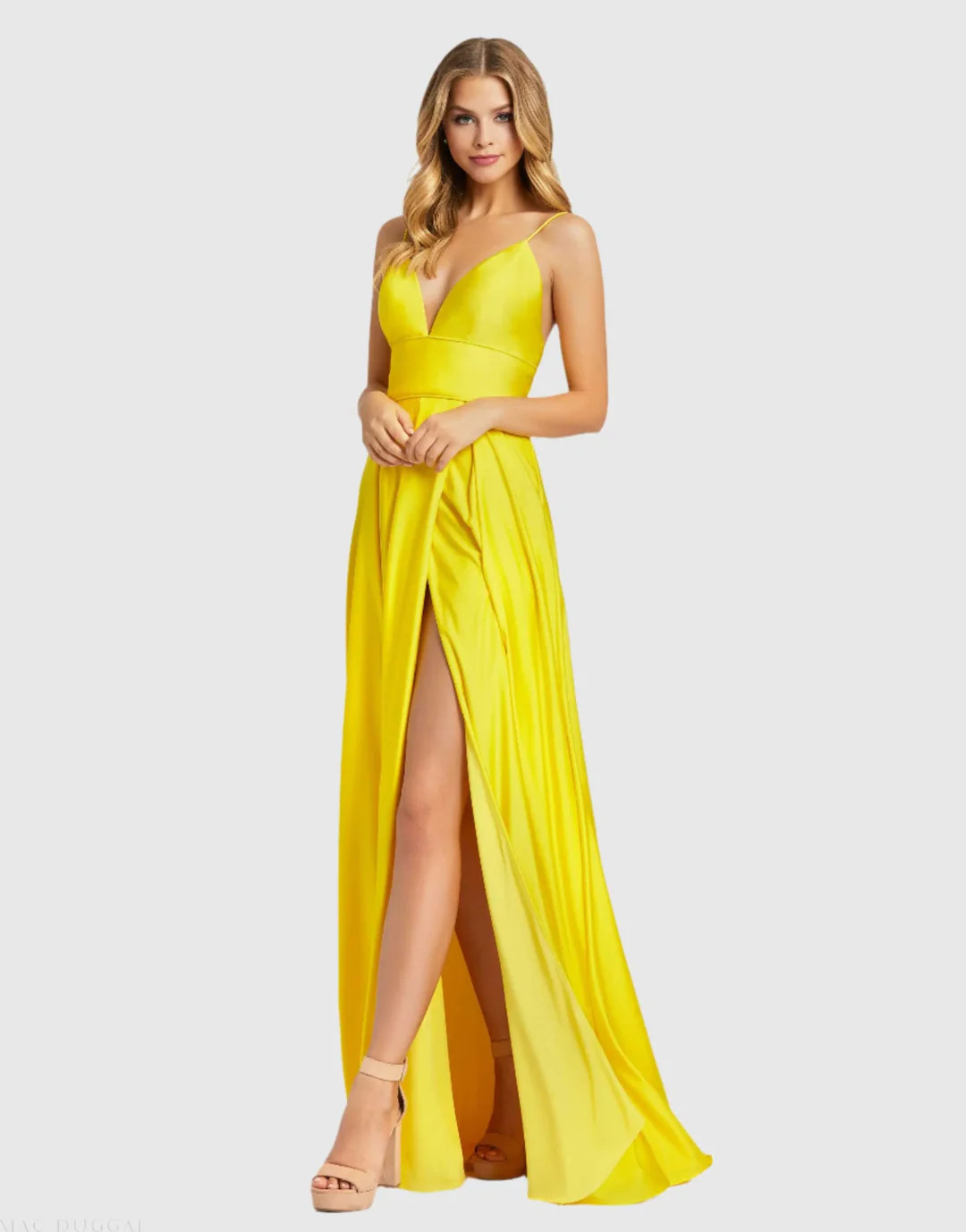 Plunge Neck High Slit Gown | Mac Duggal