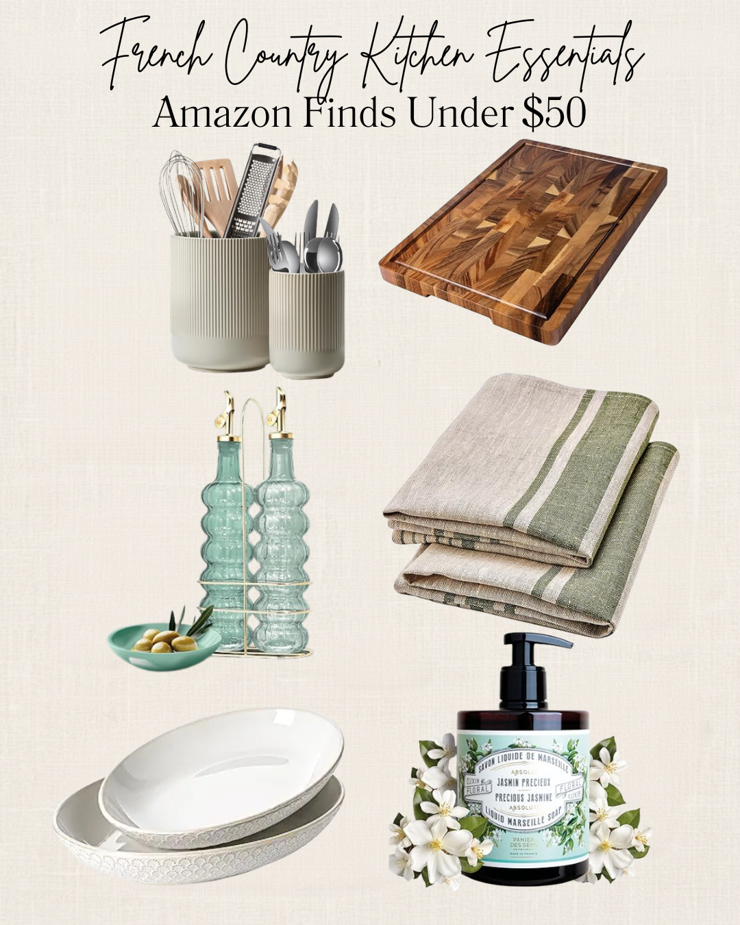 If you've ever wondered what gives a French country kitchen that warm, collected, and effortlessly beautiful feel, it's often the little details.

I've been gathering inspiration for our future kitchen and scullery pantry remodel, and these are the timeless staples I keep coming back to. Think natural wood, stoneware, linen textures, and functional pieces that are beautiful enough to leave on display.

From classic cutting boards and ceramic crocks to charming kitchen linens and everyday essentials, these finds bring that cozy European farmhouse feeling without requiring a full renovation.

The best part? These are versatile pieces that work whether your style leans French country, European cottage, Mediterranean, or modern organic.

Shop my favorite kitchen staples that help create a space that feels welcoming, lived-in, and full of character—one thoughtful detail at a time. 

#FrenchCountryKitchen #FrenchCountryDecor #EuropeanFarmhouse #KitchenInspiration #SculleryPantry #AmazonHomeFinds #KitchenDecor #EuropeanHomeStyle #LTKHome #NeutralHomeDecor 

 #LTKOver40 #LTKHome
