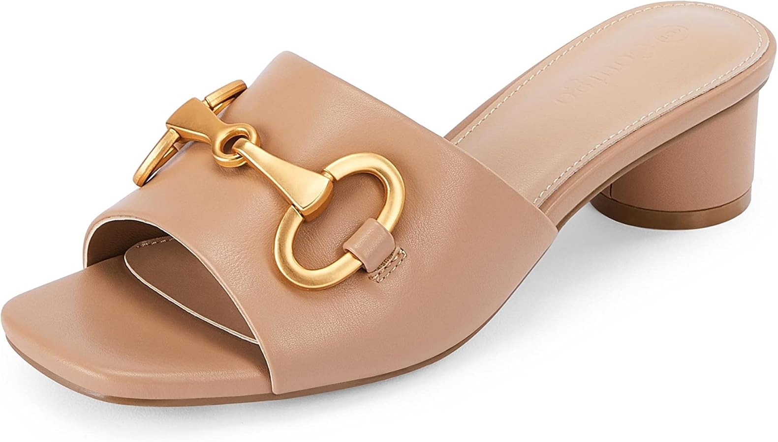 Coutgo Women's Slide Sandals Square Open Toe Slip on Comfortable Mules Block Low Heel Metal Chain... | Amazon (US)