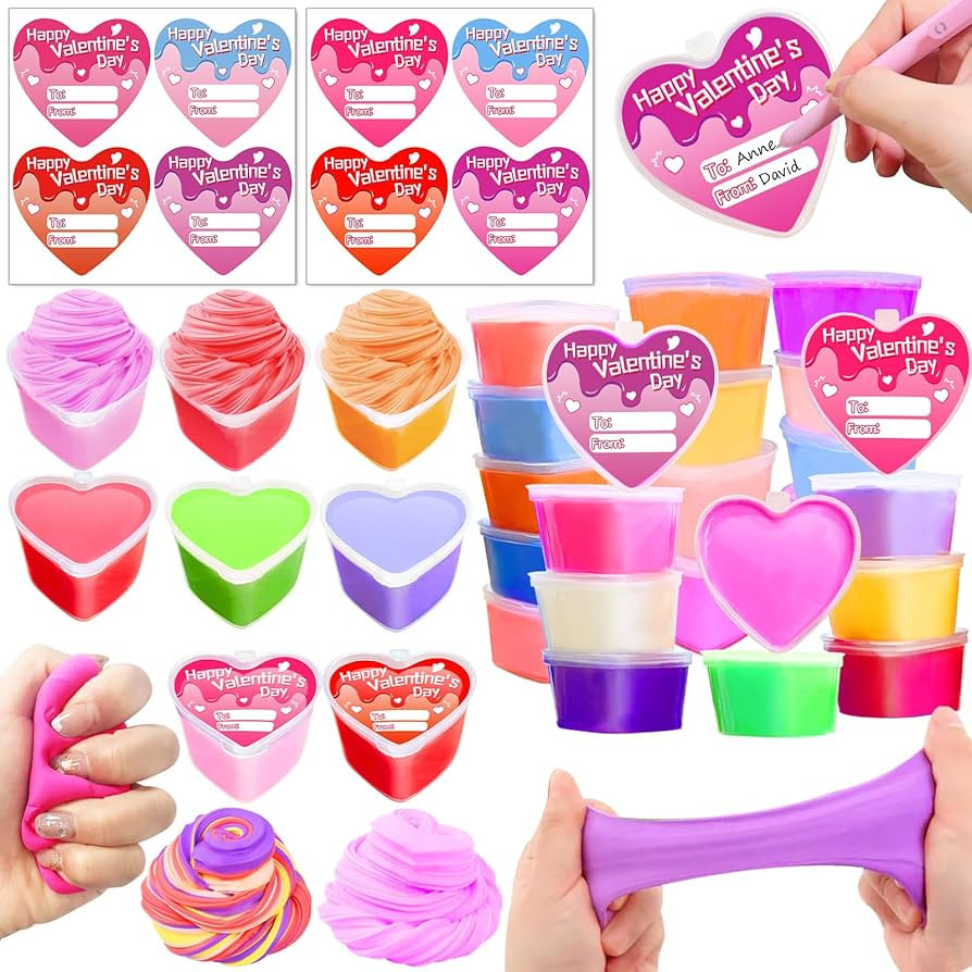 28 Pack Valentines Butter Slime Filled Heart with 28 Valentine Card Sticker Valentines Day Gifts ... | Amazon (US)