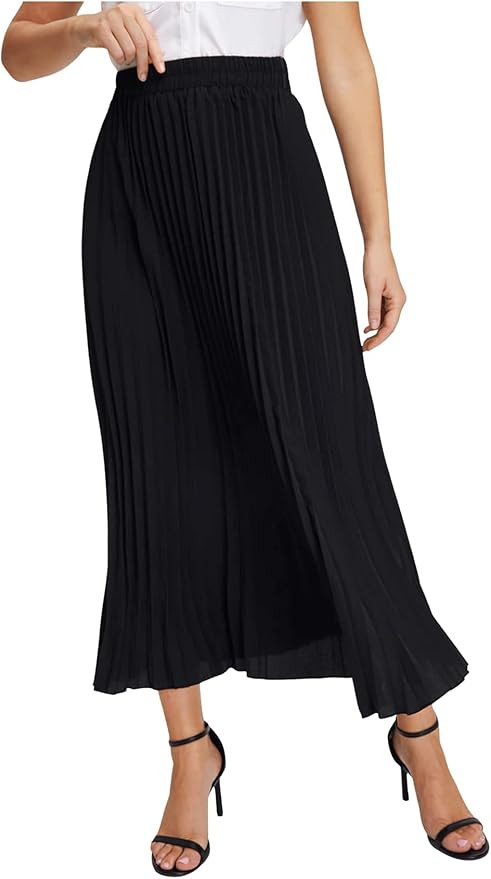 SweatyRocks Women's Casual Solid Longline Pleated Long Skirt | Amazon (US)