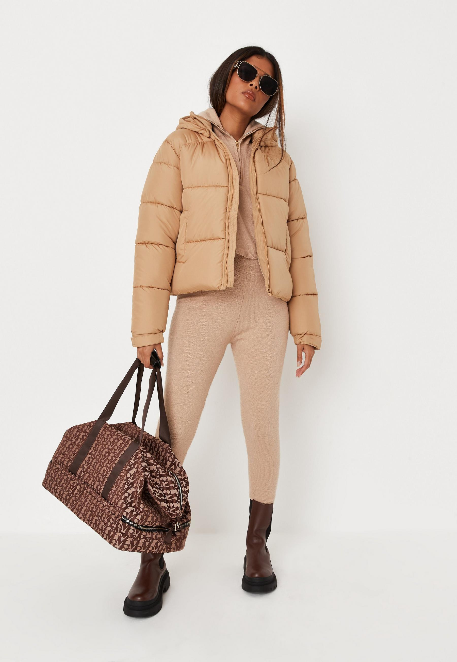 Missguided - Tall Sand Hooded Puffer Jacket | Missguided (US & CA)