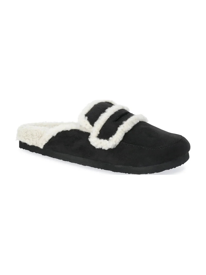 Time and Tru Women's Faux Shearling Slide On Loafers | Walmart (US)