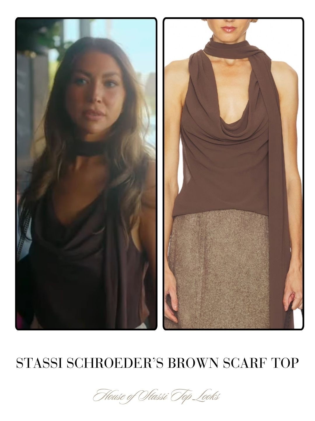 Stassi Schroeder’s Brown Scarf Top