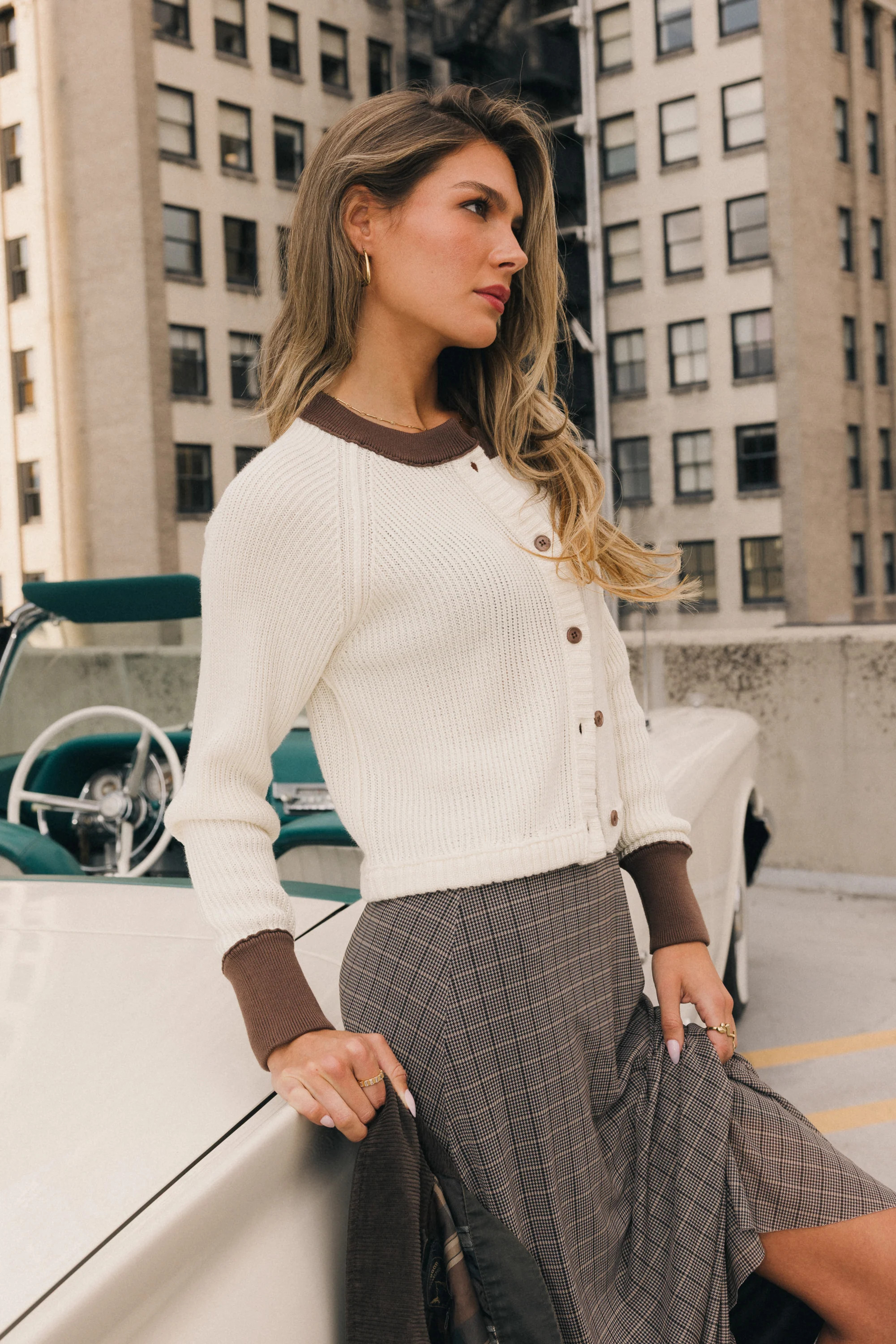 Ella Contrast Cardigan in Cream | Böhme US